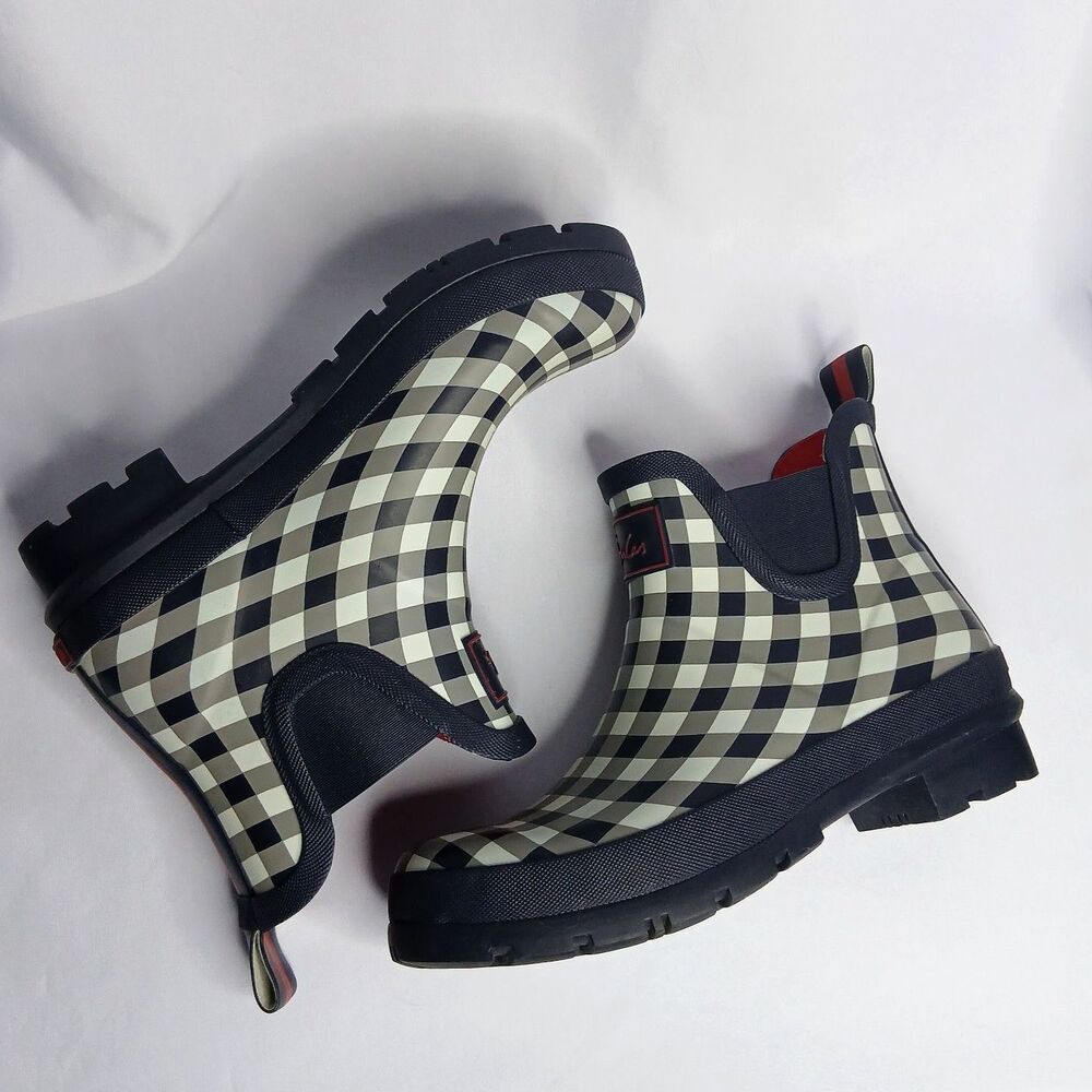 Joules Wellibob Muck Ankle Boots Rain Work Navy Blue Check Lined SlipOn Womens 8